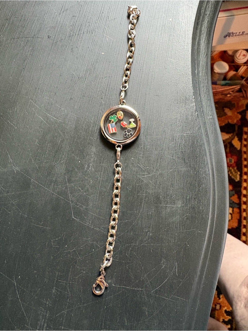 Floating Charm Locket Bracelet in Silver with Colorful Enamel Charms